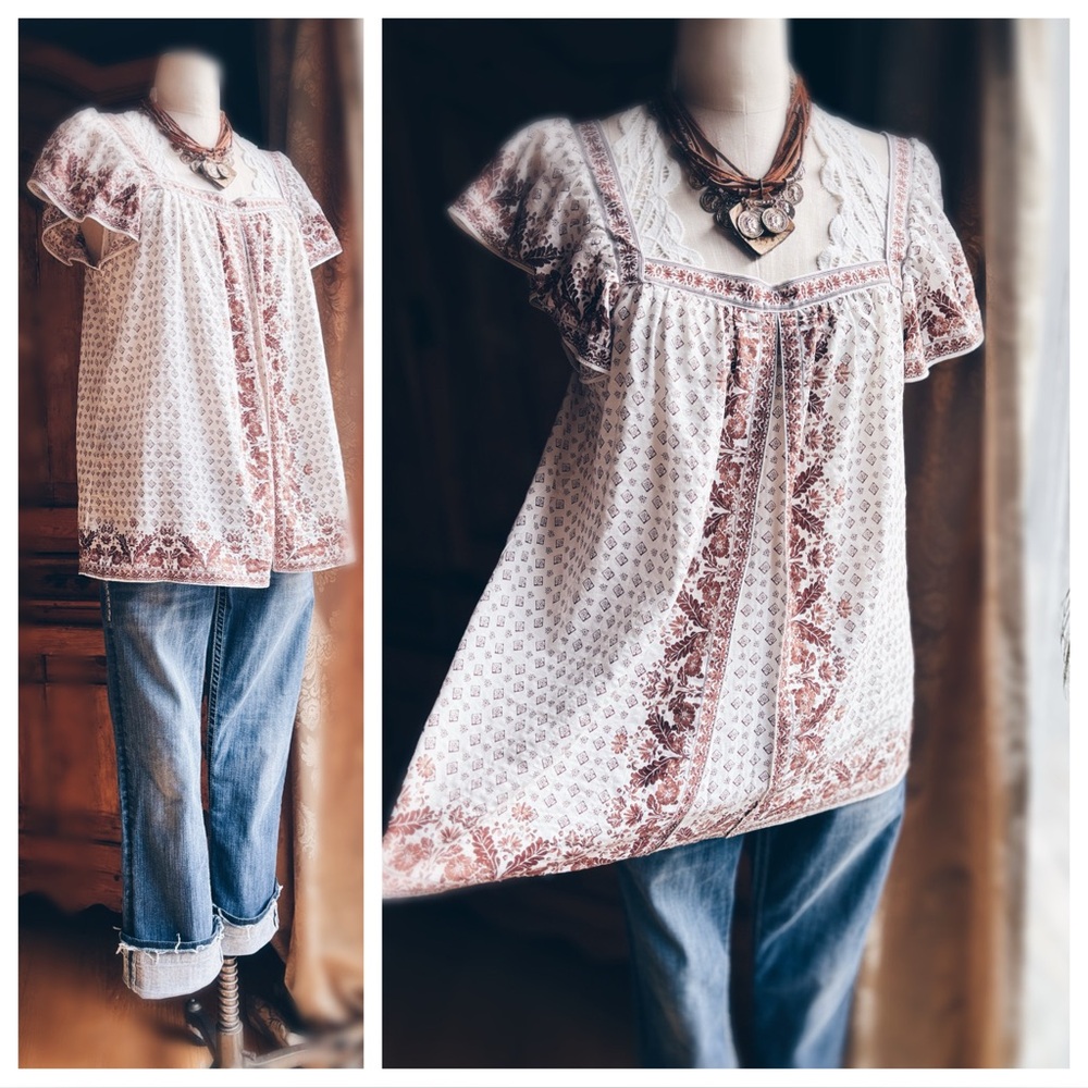 Max Studio Boho Peasant Blouse Floral Print Square Neck L NWT - Picture 5 of 15